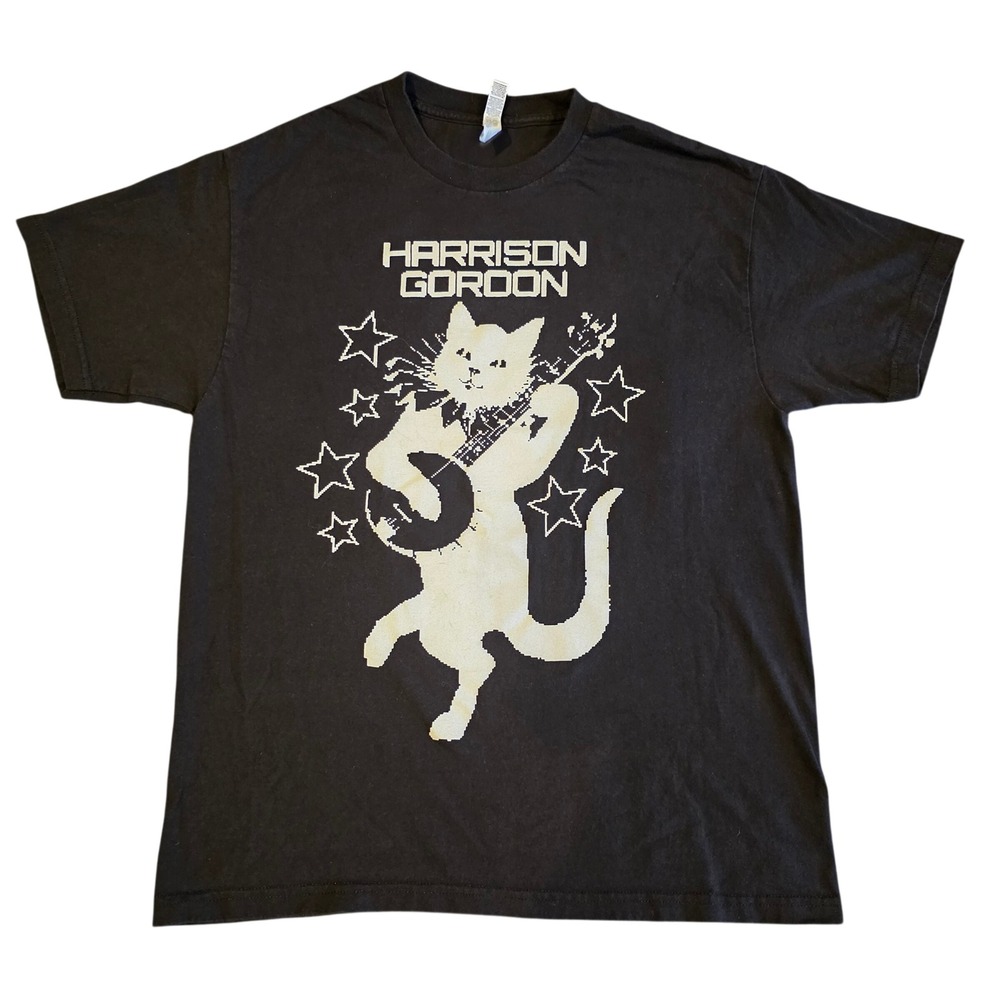 Harrison Gordon Band T-Shirt Cat Playing Banjo Indie Emo Midwest Punk Black L